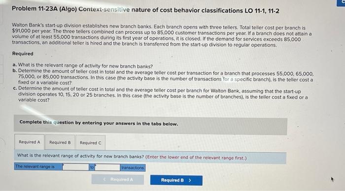 Solved Problem 11-23A (Algo) Context-Sensitive nature of | Chegg.com