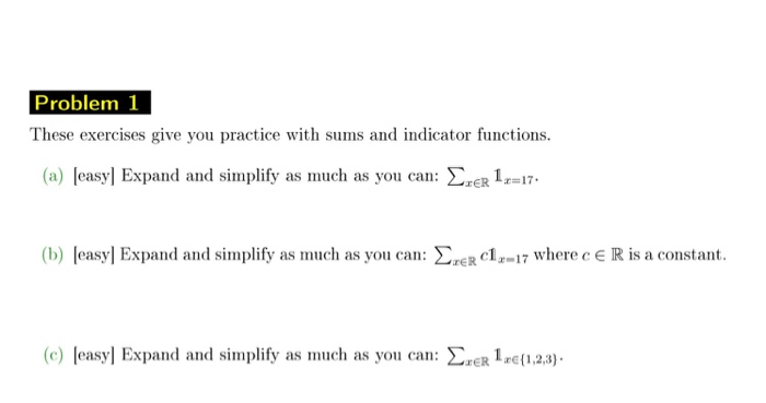 Solved Problem 1 These exercises give you practice with sums | Chegg.com