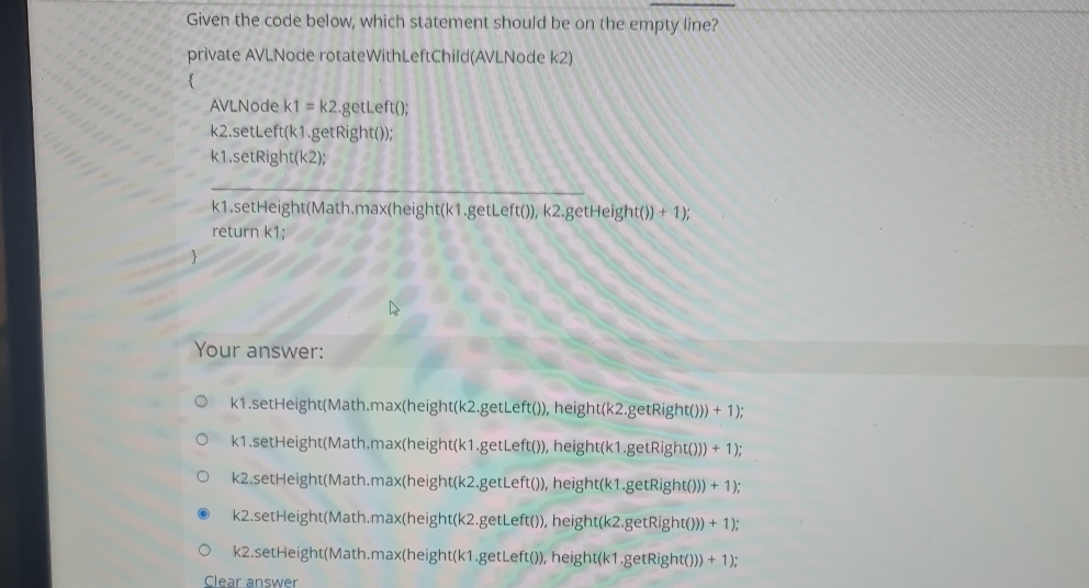 Solved Given the code below, which statement should be on | Chegg.com