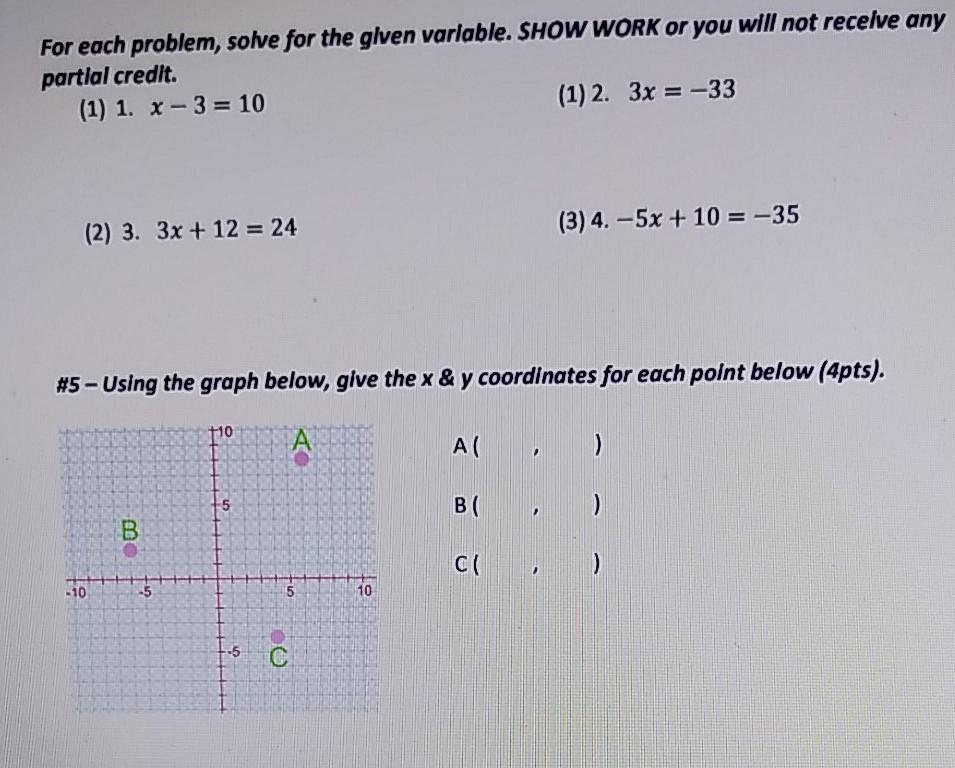 Solved For each problem, solve for the given variable. SHOW | Chegg.com