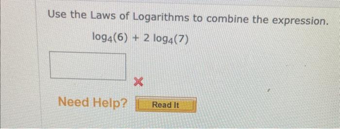 Solved Use The Laws Of Logarithms To Combine The Expression. | Chegg.com