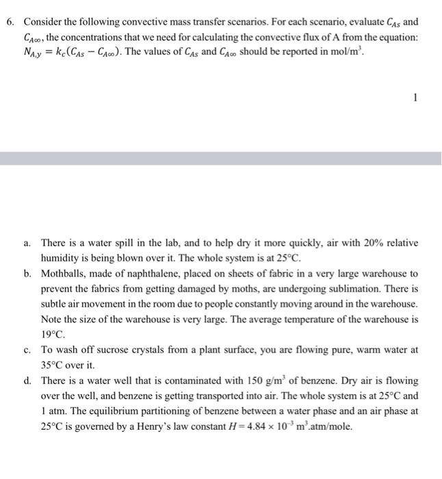 Solved 6. Consider the following convective mass transfer | Chegg.com