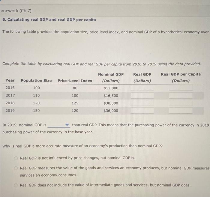 Solved 6 Calculating Real GDP And Real GDP Per Capita The Chegg Com   Image