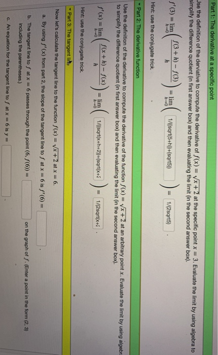 Deviative Solved Part 1: The derivative at a specific point Jse the | Chegg.com