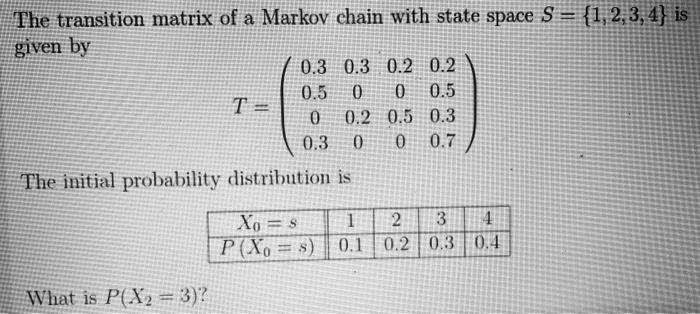 Solved The transition matrix of a Markov chain with state | Chegg.com