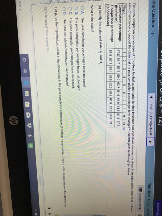 Solved UUU (UI Q5 - 12) Submit Test This Question: 1 Pt 4 Of | Chegg.com