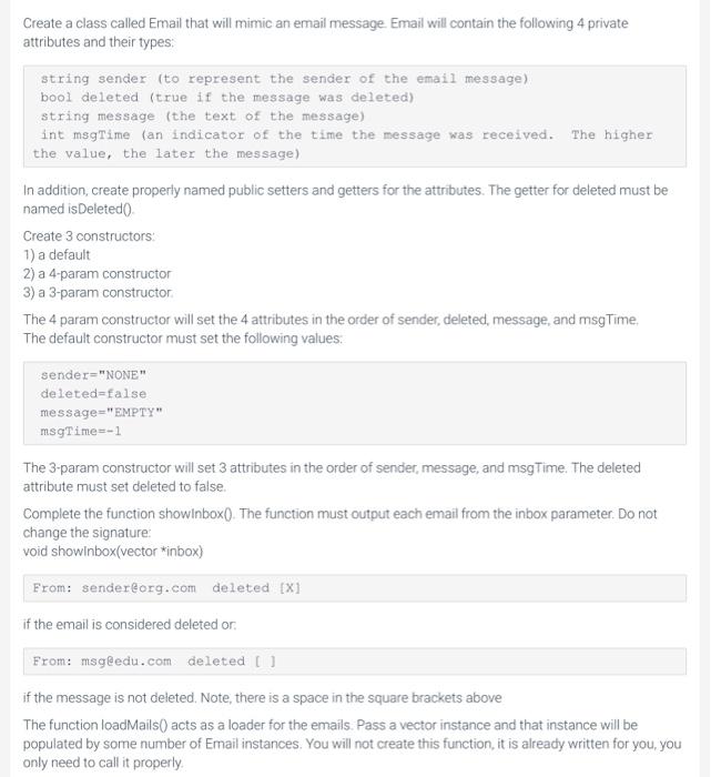 Solved Create a class called Email that will mimic an email | Chegg.com