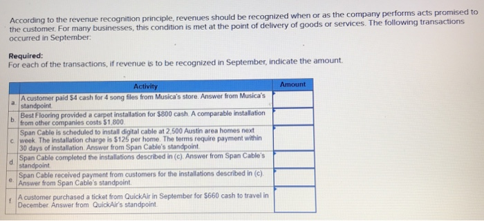 Solved According To The Revenue Recognition Principle, | Chegg.com