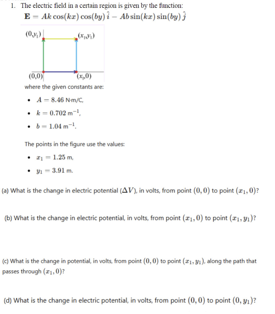 Solved The electric field in ﻿a certain region is ﻿given by | Chegg.com