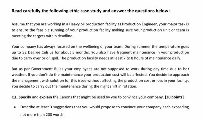 Solved Read carefully the following ethic case study and | Chegg.com