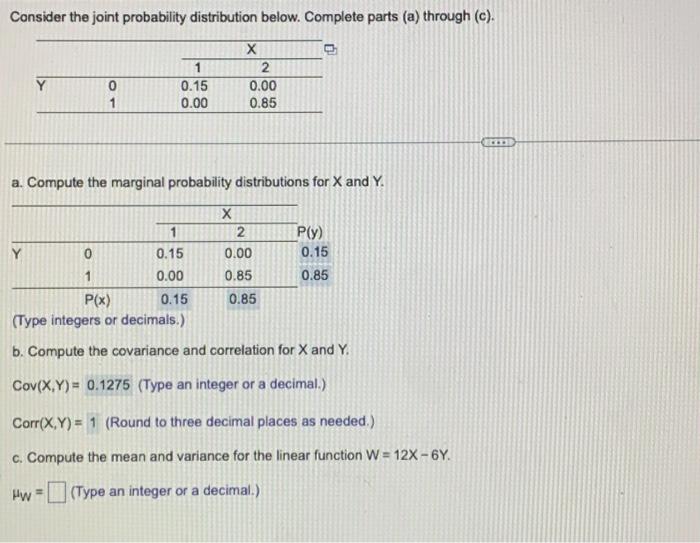 Solved Consider the joint probability distribution below. | Chegg.com