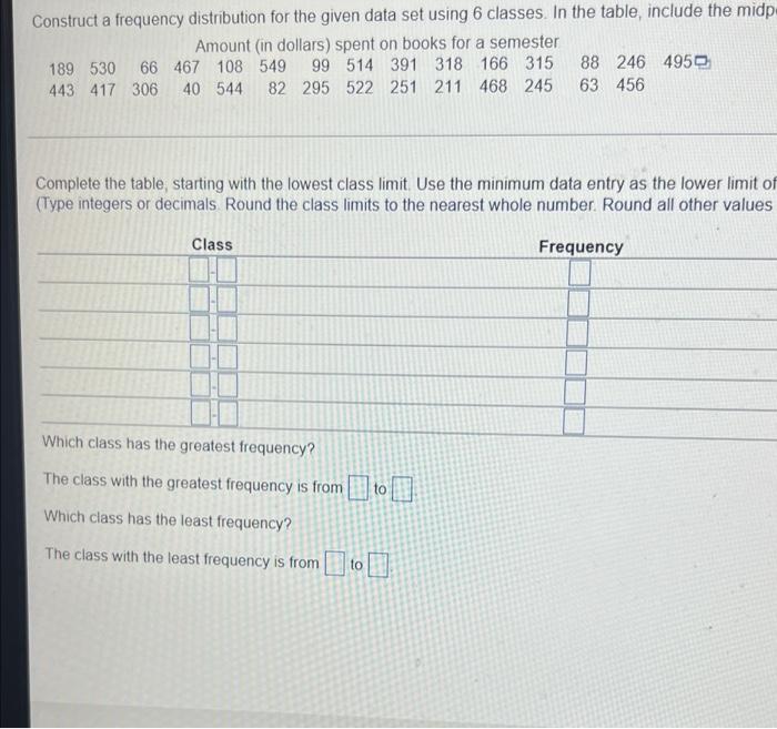 Solved Construct a frequency distribution for the given data | Chegg.com