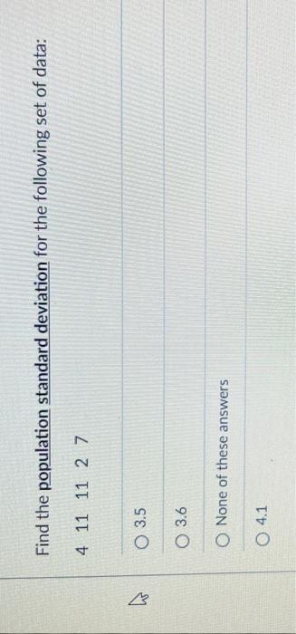 Solved Find the population standard deviation for the | Chegg.com