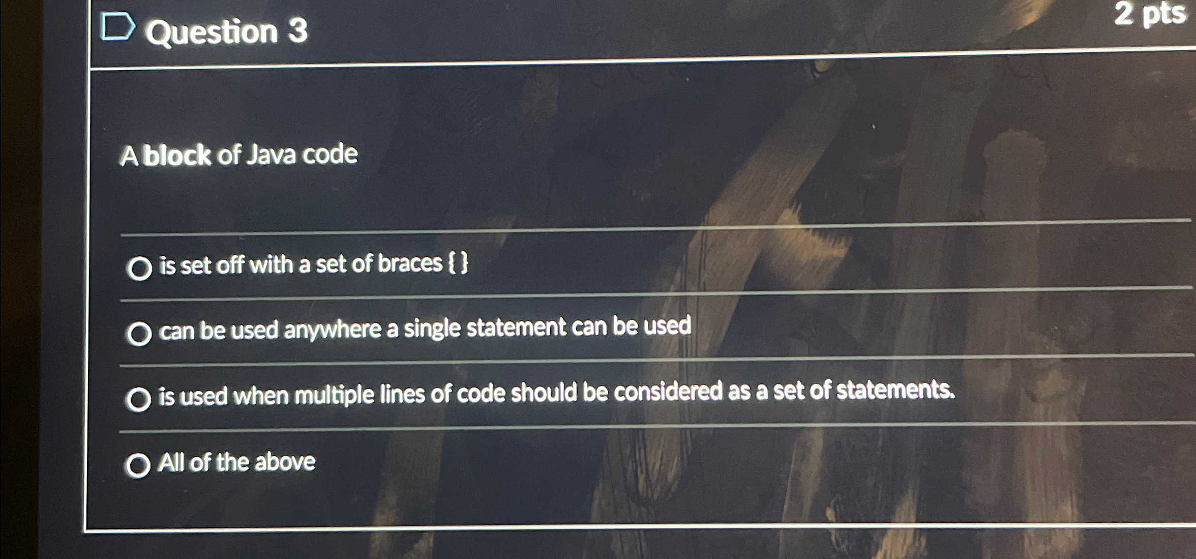 Solved Question 3A block of Java codeis set off with a set | Chegg.com