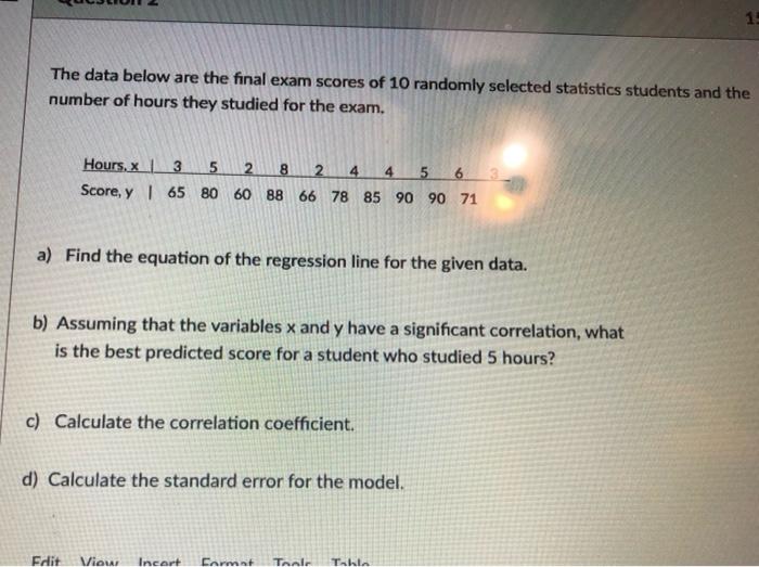 Solved 1: The Data Below Are The Final Exam Scores Of 10 | Chegg.com