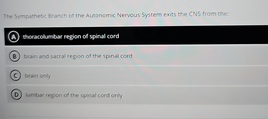 Solved The Sympathetic Branch of the Autonomic Nervous | Chegg.com