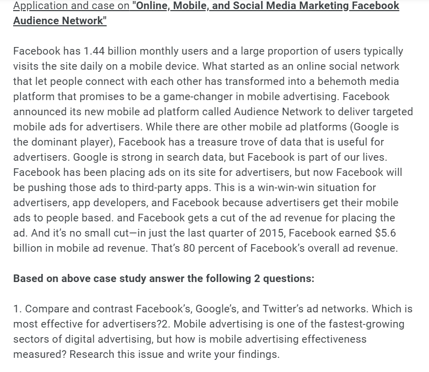 Solved Application and case on "Online, Mobile, and Social | Chegg.com