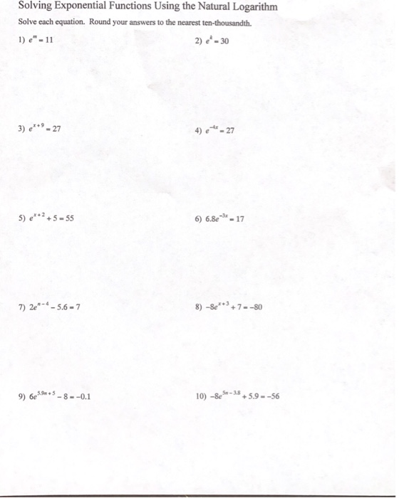 Solved Solving Exponential Functions Using the Natural | Chegg.com