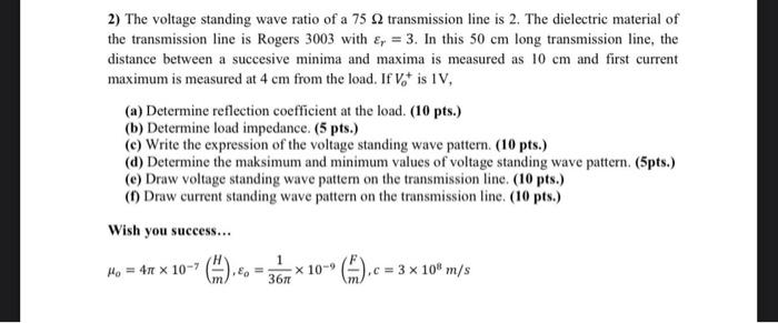 Solved 2) The voltage standing wave ratio of a 75Ω | Chegg.com