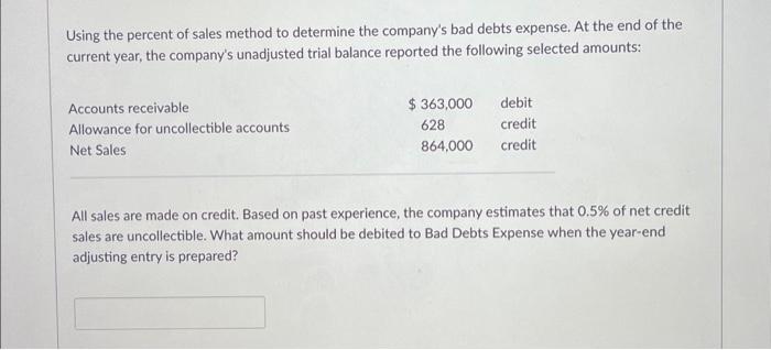 Using the percent of sales method to determine the | Chegg.com