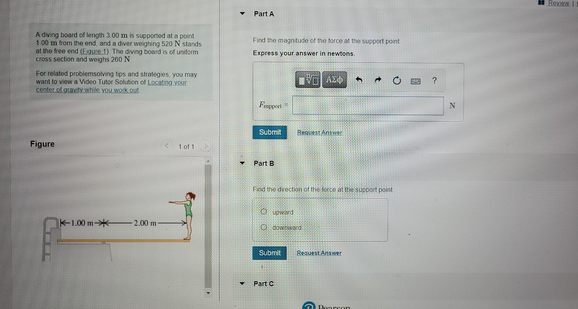 Solved A diving board of length 3.00 m is supported at a | Chegg.com