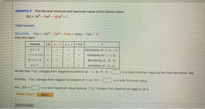 Solved EXAMPLE 2 Find the local minimum and maximum values | Chegg.com