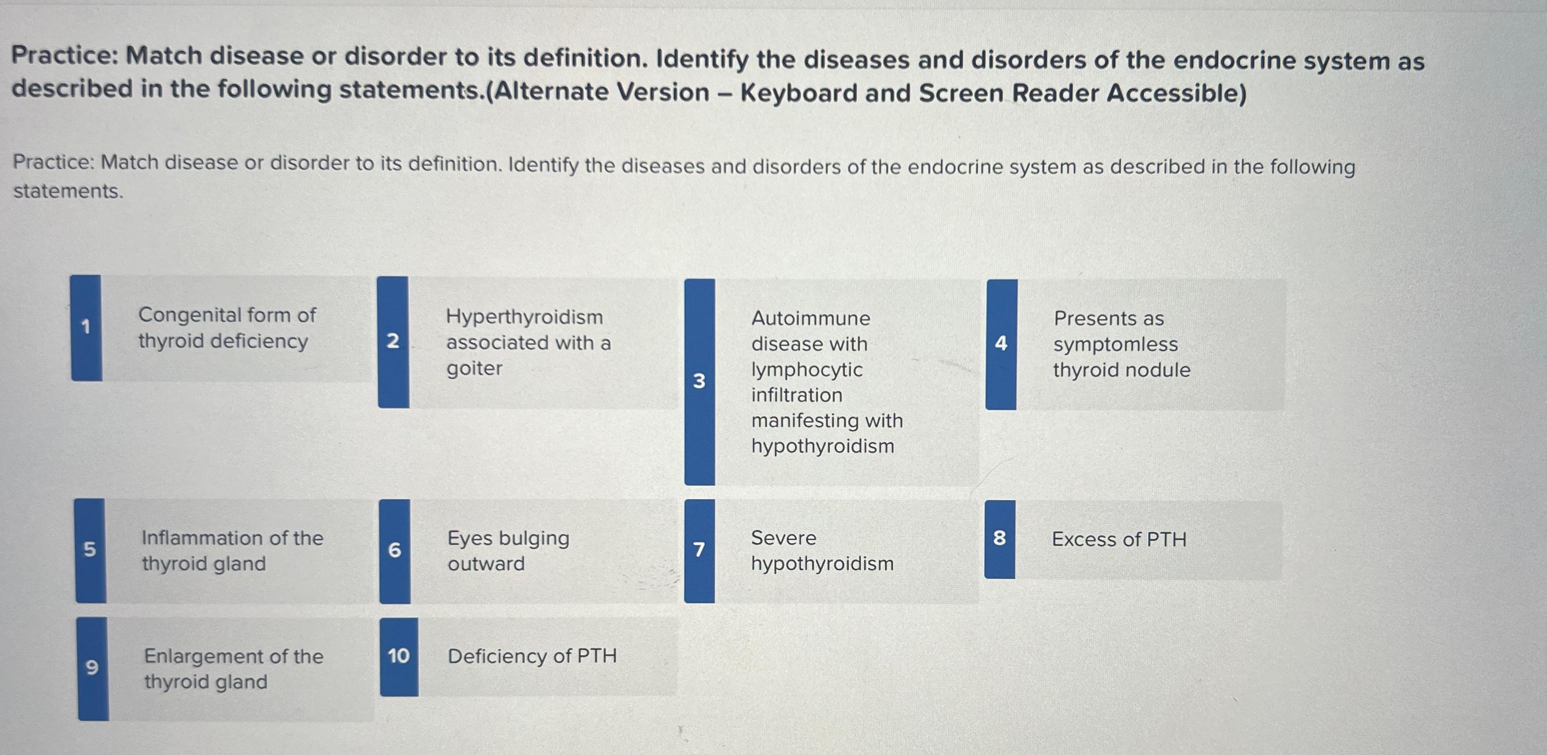 Solved Practice: Match disease or disorder to its | Chegg.com