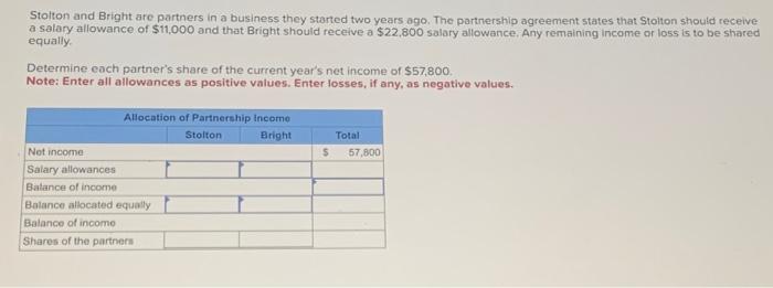 Solved Stolton and Bright are partners in a business they | Chegg.com