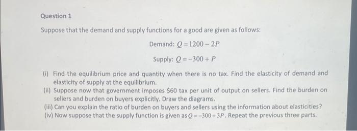 Solved Suppose that the demand and supply functions for a | Chegg.com