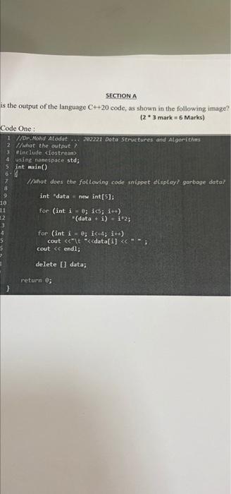 Solved SECTION A is the output of the language C+20 code, as | Chegg.com