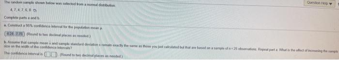 Solved Question The random sample shown below was selected | Chegg.com