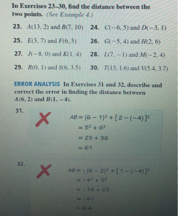 Solved In Exercises 23 30 Find The Distance Between The Two Chegg Com