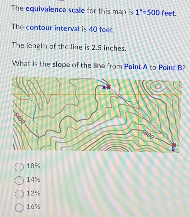 Solved The equivalence scale for this map is 1′′=500 feet. | Chegg.com