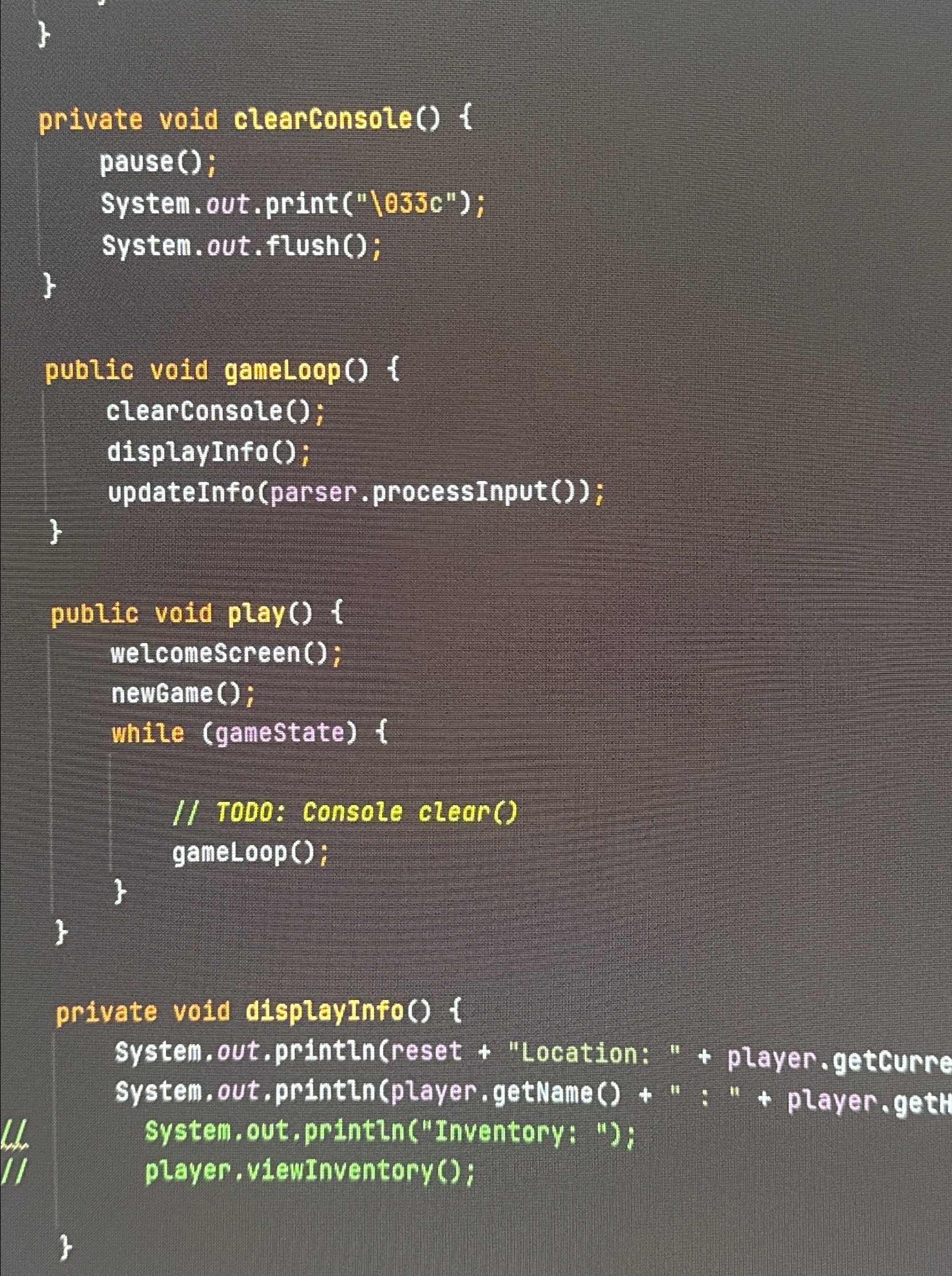 java text game i need my console clear Made and | Chegg.com