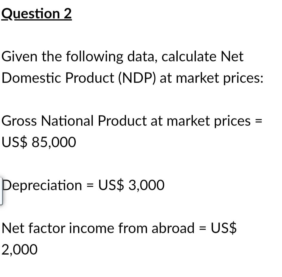 Solved Given The Following Data, Calculate Net Domestic | Chegg.com