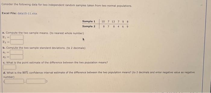 Solved Consider The Following Data For Two Independent | Chegg.com