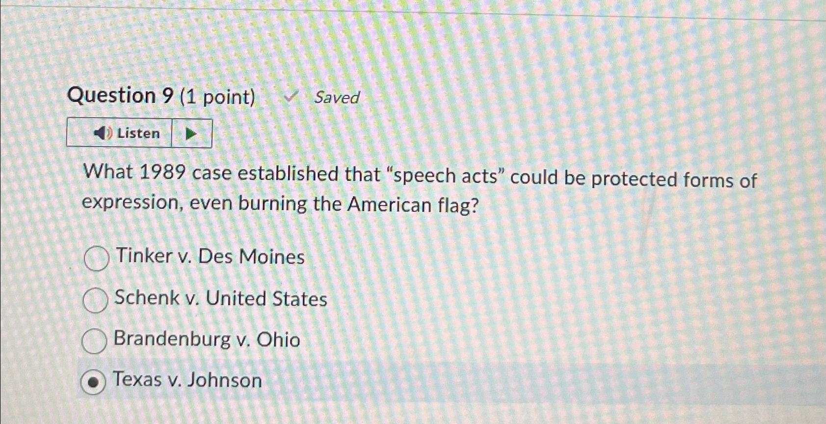 Solved Question 9 (1 ﻿point)SavedListenWhat 1989 ﻿case | Chegg.com