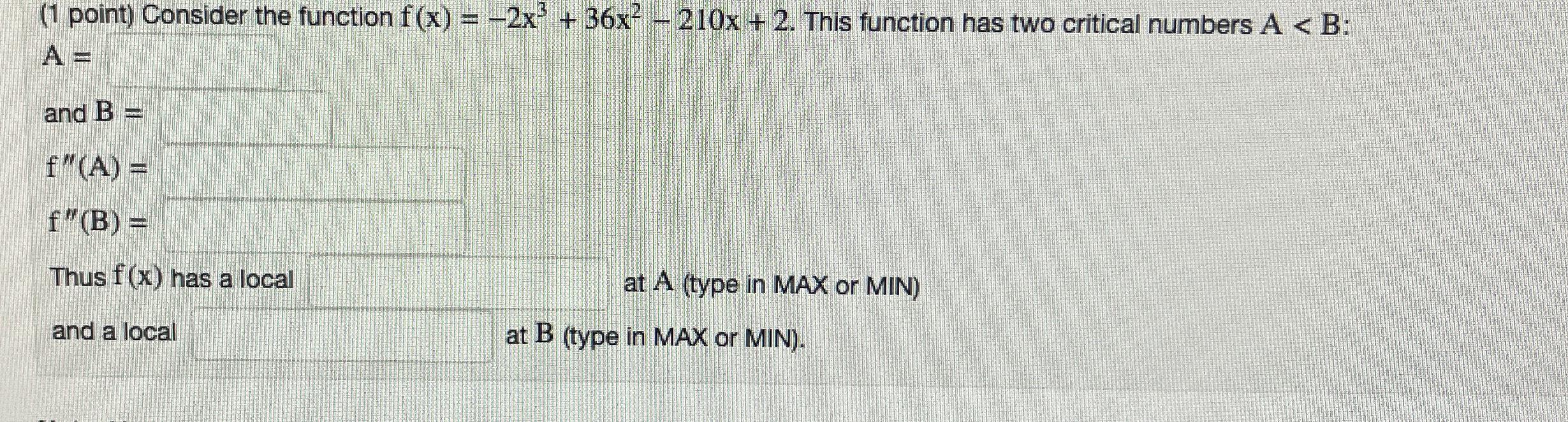 Solved (1 ﻿point) ﻿Consider The Function | Chegg.com