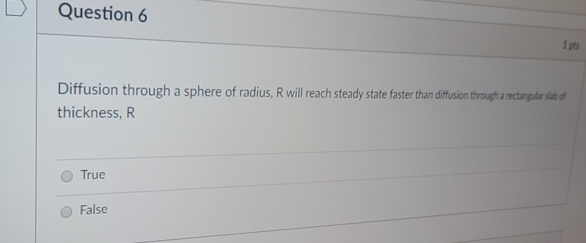 Solved Question 6 1 pts Diffusion through a sphere of | Chegg.com