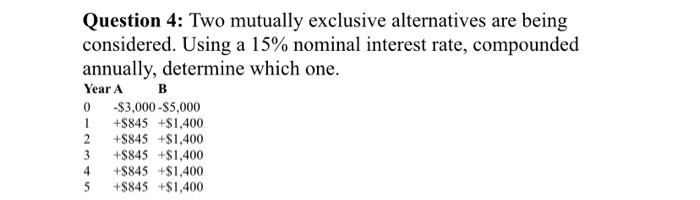 Solved Question 4: Two Mutually Exclusive Alternatives Are | Chegg.com