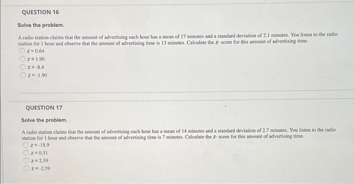 Solved QUESTION 16 Solve the problem. A radio station claims | Chegg.com