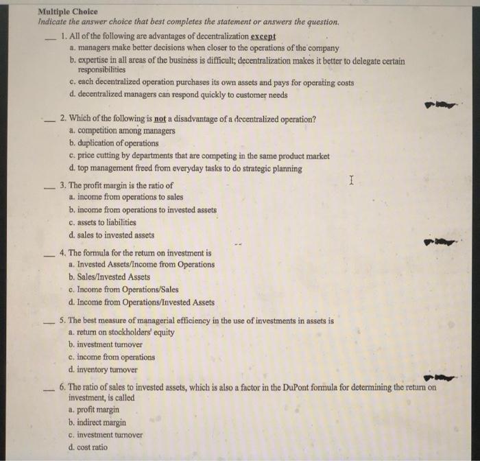 Solved Multiple Choice Indicate the answer choice that best | Chegg.com