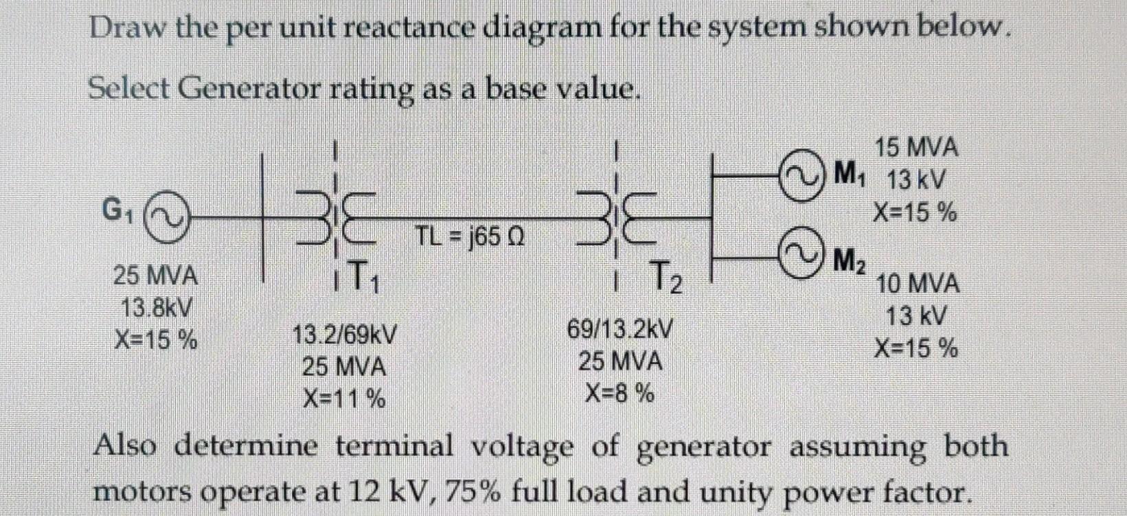 Solved Draw The Per Unit Reactance Diagram For The System | Chegg.com