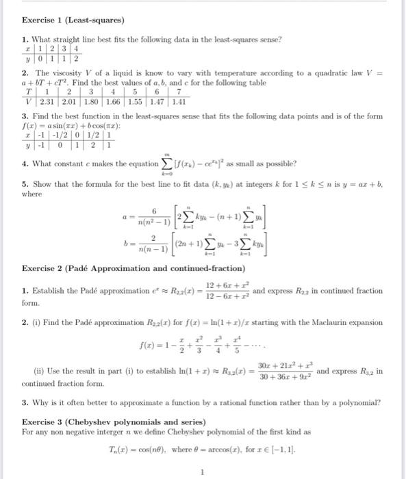 Solved Exercise 1 (Least-squares) 1. What straight line best | Chegg.com