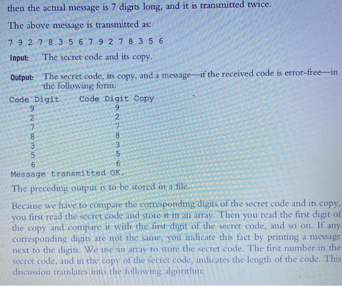 Solved PROGRAMMING EXAMPLE: Code Detection When a message is | Chegg.com