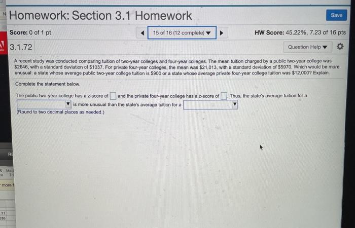 Solved Homework: Section 3.1 Homework Save Score: 0 of 1 pt | Chegg.com