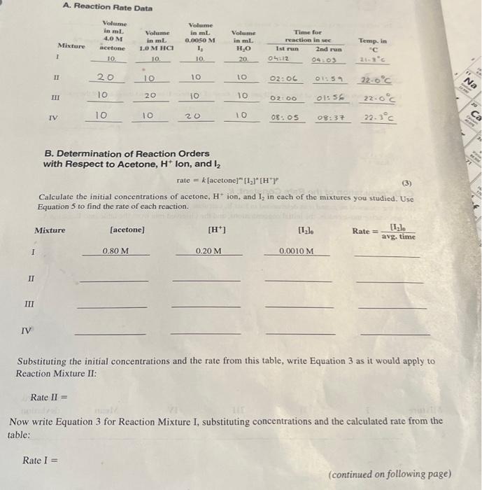 A. Reaction Rate Data B. Determination of Reaction | Chegg.com