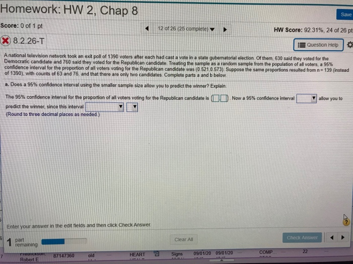 Solved Homework: HW 2, Chap 8 Save Score: 0 of 1 pt 12 of 26 | Chegg.com