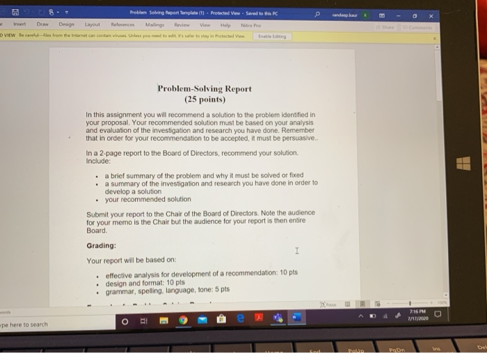 Solved Problem Solving Report Template (1) Protected View . | Chegg.com
