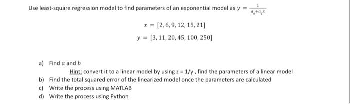 Solved Use least-square regression model to find parameters | Chegg.com